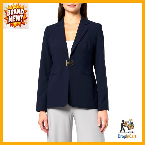 Woven Blazer Office Workwear Classic Elegant Minimal Chic Hook Eye Closure